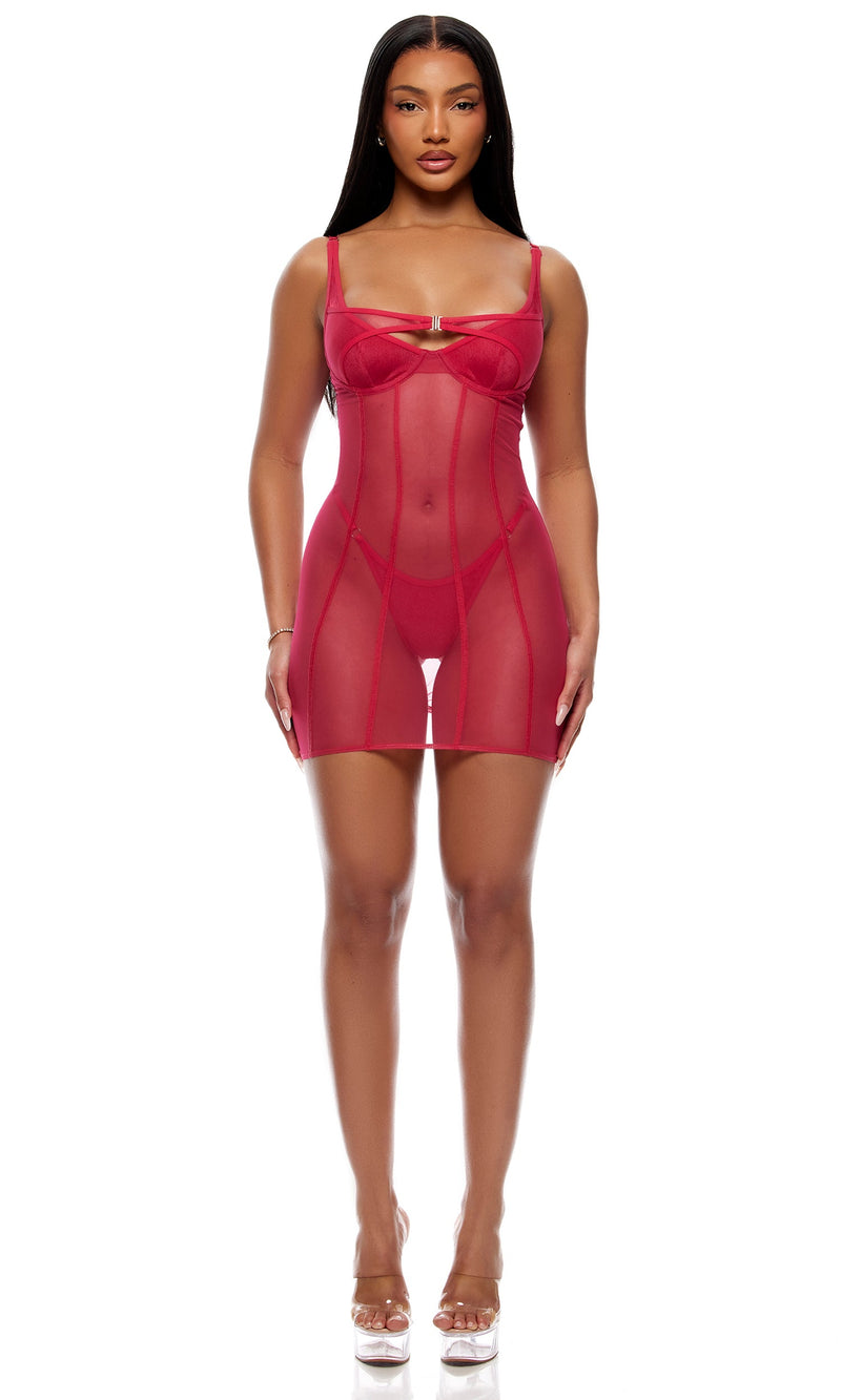 Forplay Lingerie Layers To This Mesh and Knit Chemise Lingerie Set Pink
