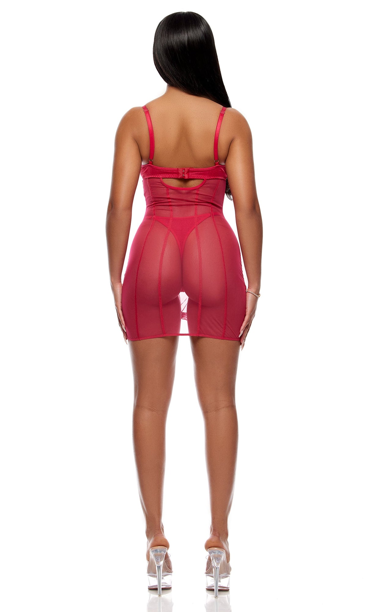 Forplay Lingerie Layers To This Mesh and Knit Chemise Lingerie Set Pink