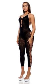 Forplay Lingerie Queen Cross Your Mind Capri Bodystocking Black