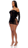 Forplay Lingerie Queen Cross your Mind Romper Bodystocking Lingerie Set Black