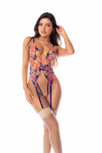 Glow Vibrant Sheer Floral Embroidered Teddy