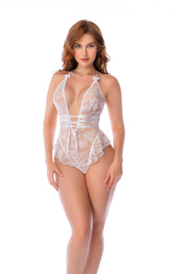 Bridal Sheer Lace Plunge Bodysuit Teddy