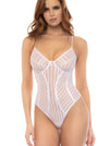 Mapale Emery Striped Mesh Bodysuit Teddy White-Rebel Romance