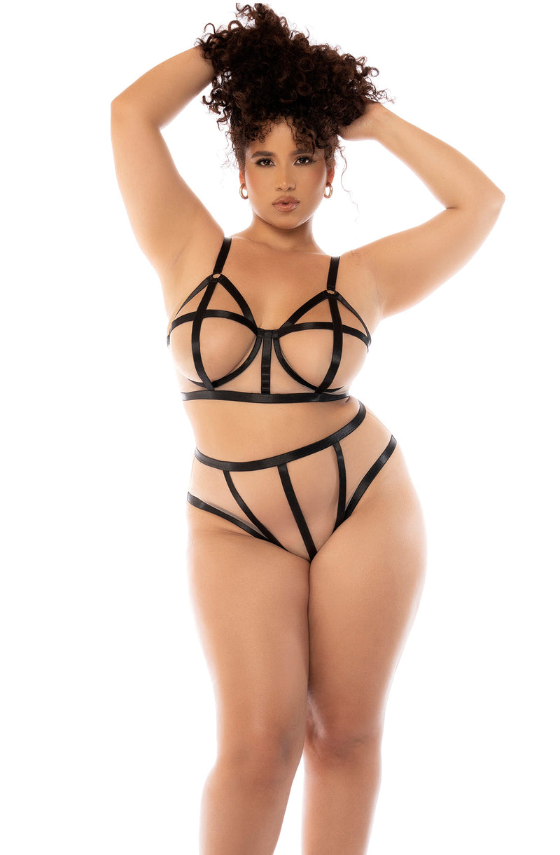 Mapale Queen Havana Sheer Mesh Illusion Caged Bra Set Nude/Black-Rebel Romance