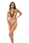 Mapale Kendra Sheer Mesh Sleek Satin Bodysuit Nude/Black