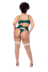 Mapale Plus Size Queen Eyelash Lace Garter Bra Set Sea Green-Rebel Romance