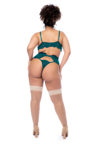 Mapale Plus Size Queen Eyelash Lace Garter Bra Set Sea Green-Rebel Romance