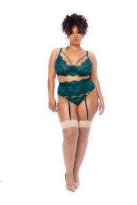 Mapale Plus Size Queen Eyelash Lace Garter Bra Set Sea Green-Rebel Romance