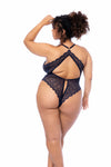 Mapale Plus Size Queen Contemporary Wavy Lace Teddy Midnight Blue-Rebel Romance