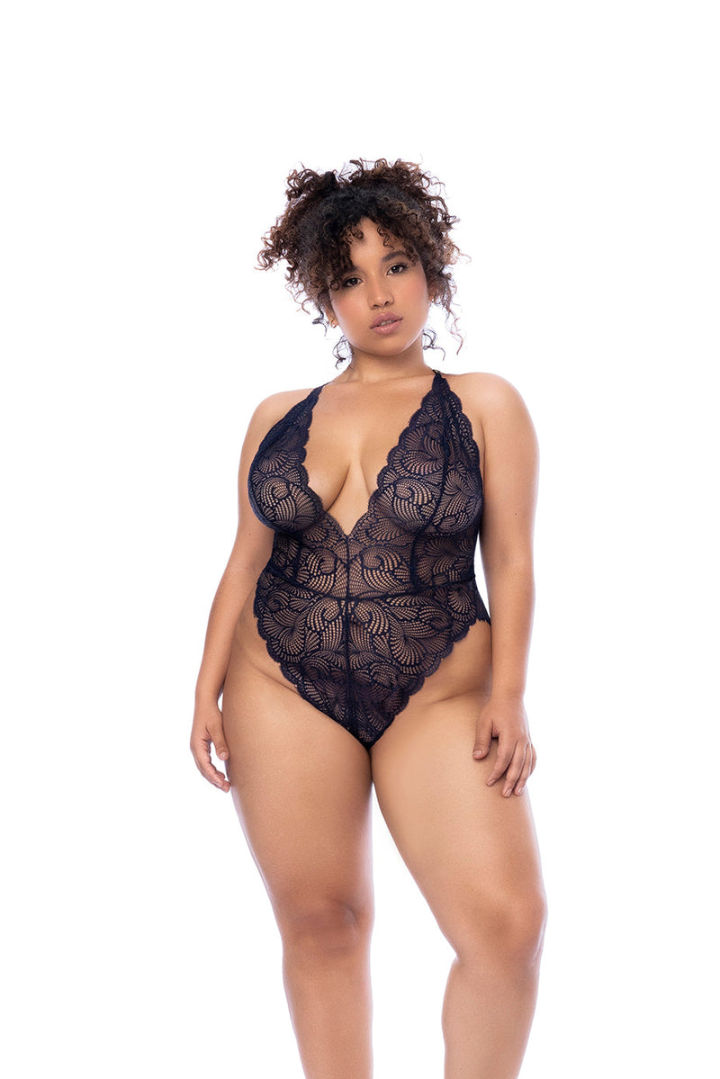 Mapale Plus Size Queen Contemporary Wavy Lace Teddy Midnight Blue-Rebel Romance