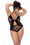 Mapale Plus Size Queen Floral Lace Cut Out Bodysuit Teddy Black-Rebel Romance