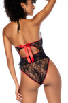 Mapale Femme Lace Red Ribbon Bow Back Teddy Black-Rebel Romance