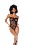 Mapale Femme Lace Red Ribbon Bow Back Teddy Black-Rebel Romance