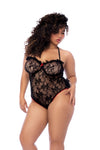 Mapale Plus Size Queen Femme Lace Red Ribbon Bow Back Teddy Black-Rebel Romance