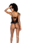 Mapale Corset Illusion Lace Ruffle Peplum Bodysuit Black-Rebel Romance