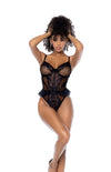 Mapale Corset Illusion Lace Ruffle Peplum Bodysuit Black-Rebel Romance