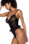 Mapale Corset Illusion Lace Ruffle Peplum Bodysuit Black-Rebel Romance