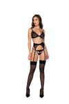 Mapale Lace Garter Belt Thong Bralette Bra Set Black-Rebel Romance