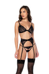 Mapale Lace Garter Belt Thong Bralette Bra Set Black-Rebel Romance