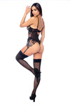 Sequin Embroidered Mesh Charming Bodysuit Black
