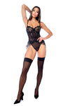 Sequin Embroidered Mesh Charming Bodysuit Black