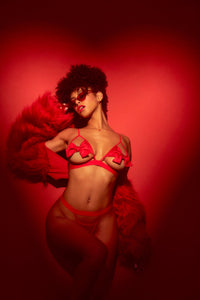 Mapale Open Cups Bows Bra Set Red-Rebel Romance