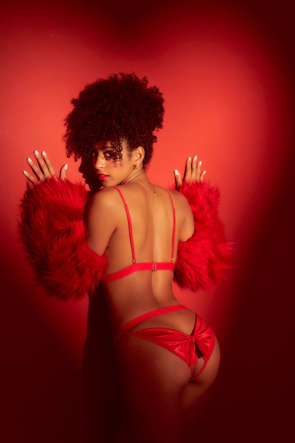 Mapale Open Cups Bows Bra Set Red-Rebel Romance