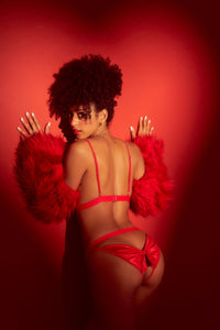Mapale Open Cups Bows Bra Set Red-Rebel Romance