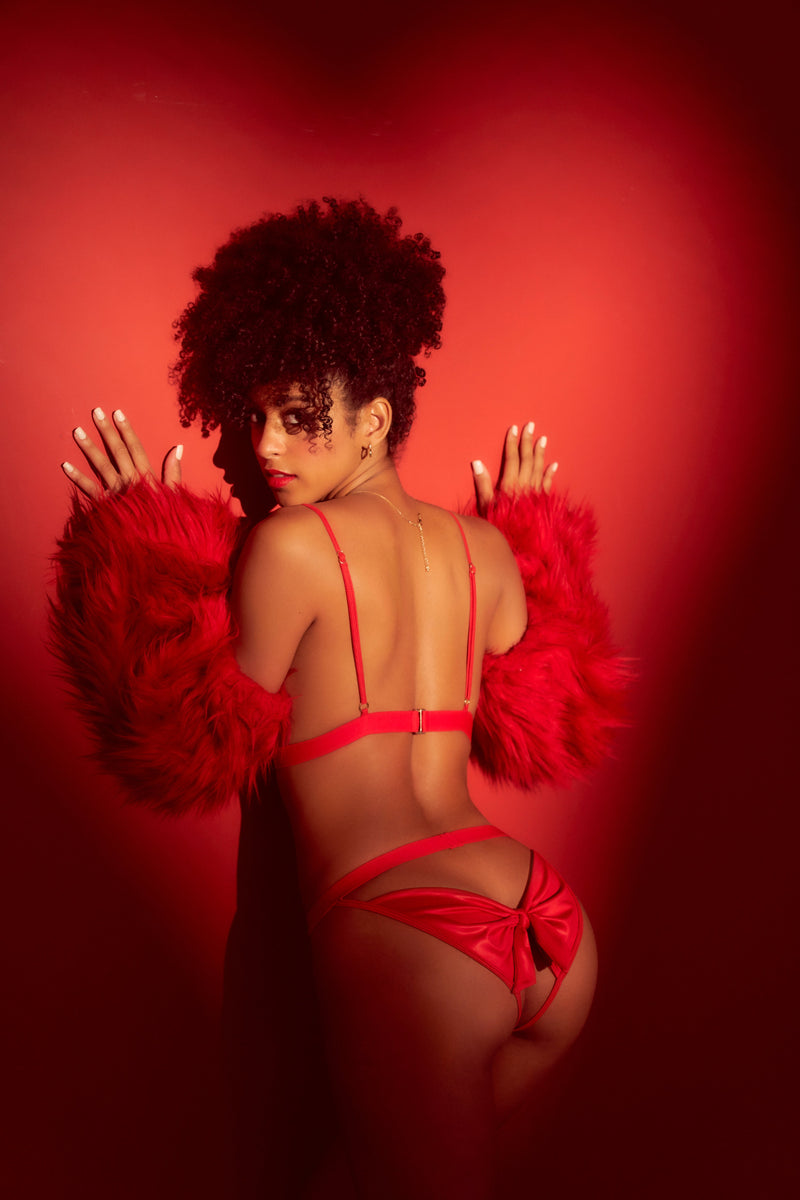 Mapale Open Cups Bows Bra Set Red-Rebel Romance