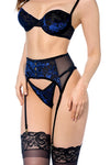 Velvet Timeless Garters Bra Set Black / Blue