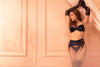 Velvet Timeless Garters Bra Set Black / Blue