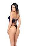 Velvet Timeless Bustier Bra Set Black / Blue