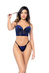 Velvet Timeless Bustier Bra Set Black / Blue