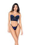 Velvet Timeless Bustier Bra Set Black / Blue