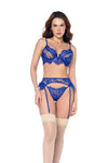 Eyelash Lace Underwire Bra Set Holiday Winter Sapphire Blue