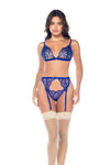 Jewel Embroidery Bralette Bra Set Holiday Winter Sapphire Blue