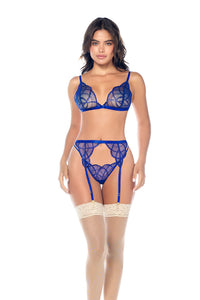Jewel Embroidery Bralette Bra Set Holiday Winter Sapphire Blue