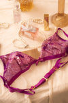 Luxurious Jewel Tone Lace with Satin Bralette Bra Set Pink