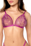 Luxurious Jewel Tone Lace with Satin Bralette Bra Set Pink