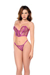 Luxurious Jewel Tone Lace with Soft Satin Strapless Bustier Bra Set Pink