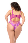 Queen Floral Embroidery Underwire Cups Bodysuit Teddy Azalea Pink