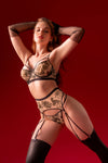 Strappy Cup Underwire Bra Set Sheer Printed Mesh Panther