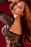 Romantic Gothic Lace Underwire Bodysuit Black
