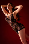 Black Lace Romper Peekaboo Crotch Bodysuit