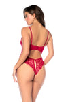 Glamorous Luxe Metallic Embroidery Shine Underwire Teddy Red
