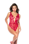 Glamorous Luxe Metallic Embroidery Shine Underwire Teddy Red
