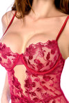 Monochrome Metallic Embroidery Bustier Merrywidow Red
