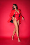 Playful Lace Up Sides Teddy Valentine Red