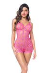 Sexy Romper Bows Lace Bodysuit Valentine Pink