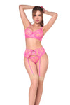Doll Up Feminine Underwire Lace Garter Bra Set Valentine Pink
